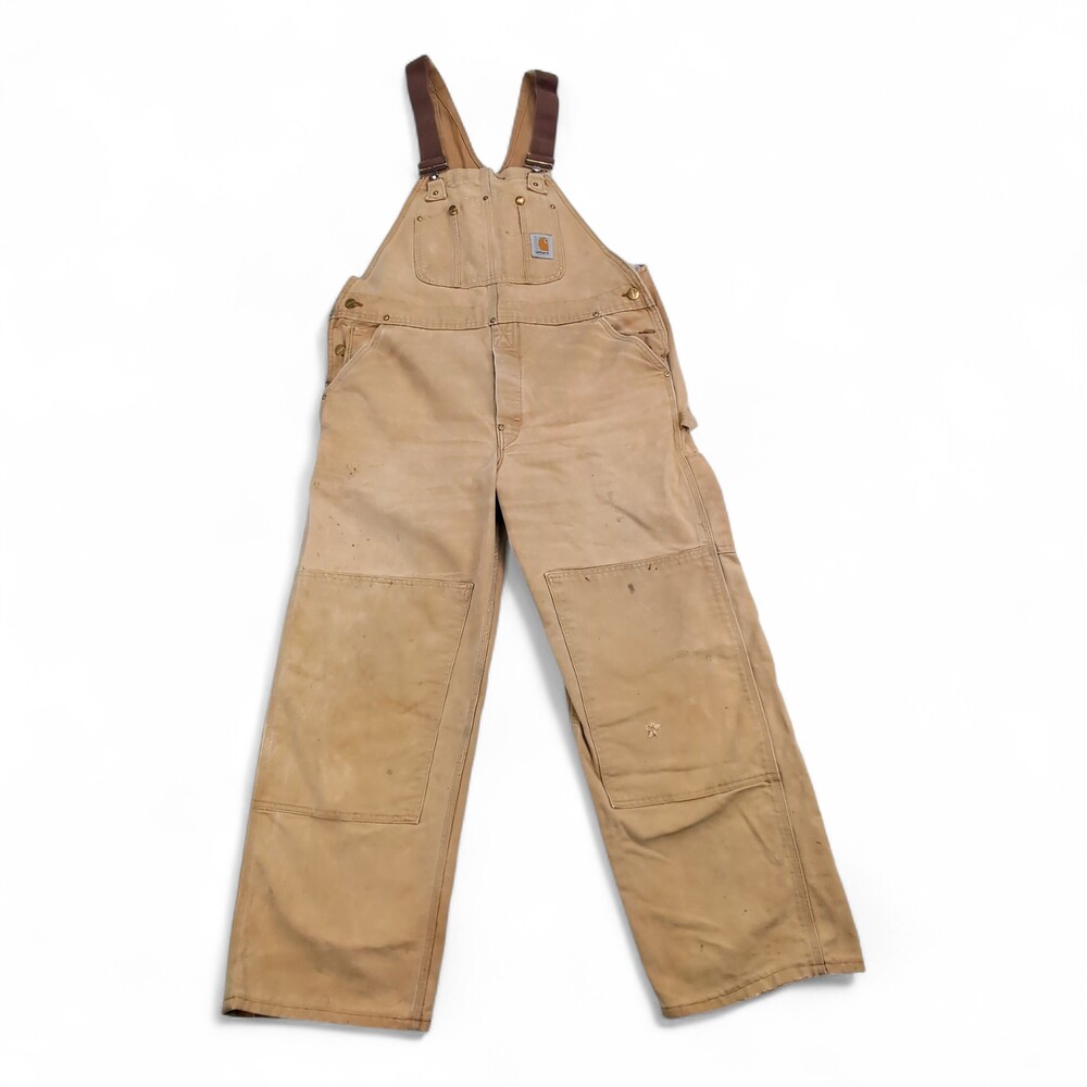 Carhartt Tan Bib Overalls with Brown Straps